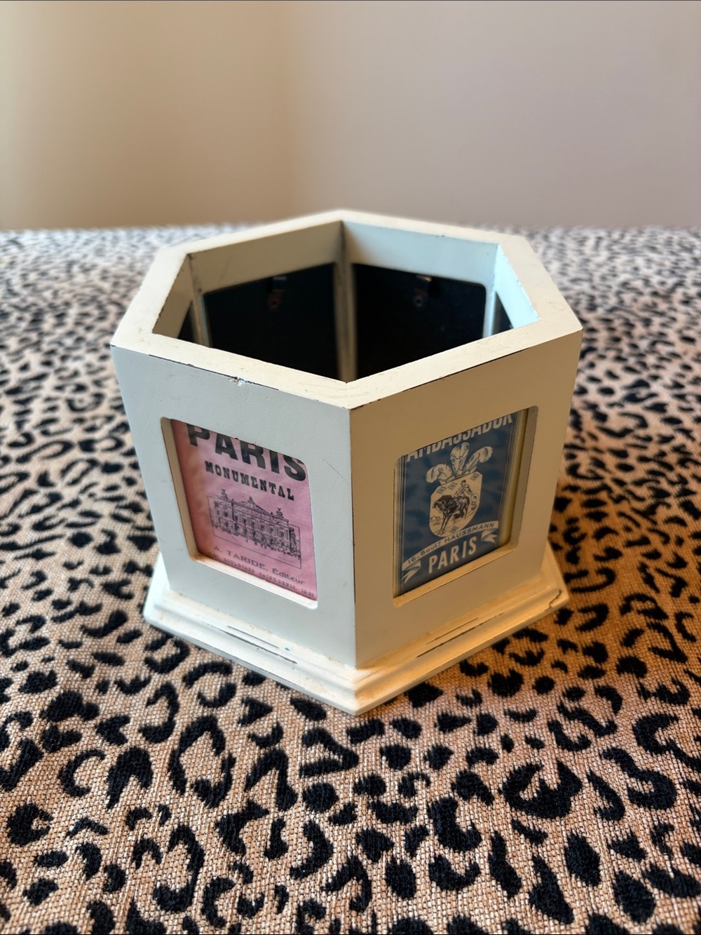 Vintage 90's White Hexagonal Photo Frame Pencil Holder Office Organizer Rustic